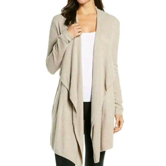 Barefoot Dreams Sweaters - Barefoot Dreams Cozy Chic Lite Island Wrap Cardigan Pockets Cream Beige L/XL